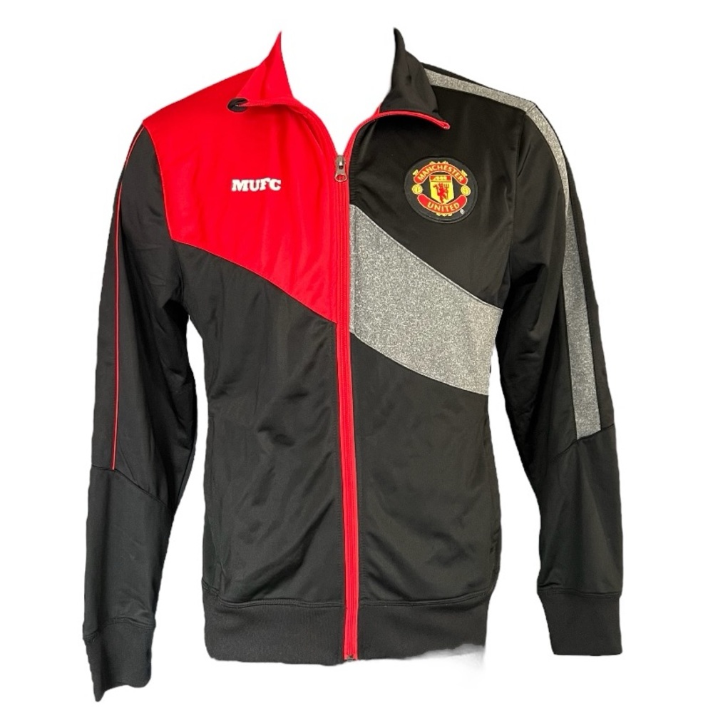 Manchester United Men's Warm Up Jacket Full Zip Soccer Football Black Red Small